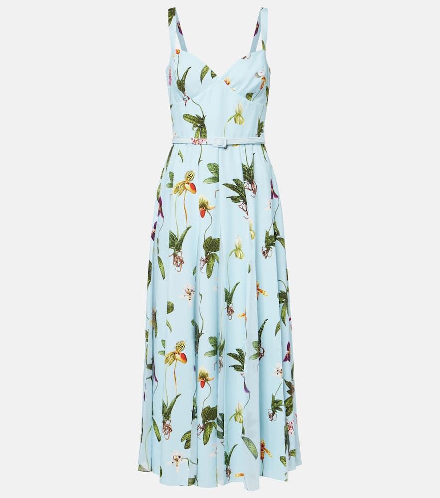 oscar de la renta floral belted cady midi dress