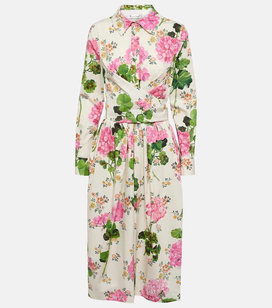 oscar de la renta floral cotton midi shirt dress