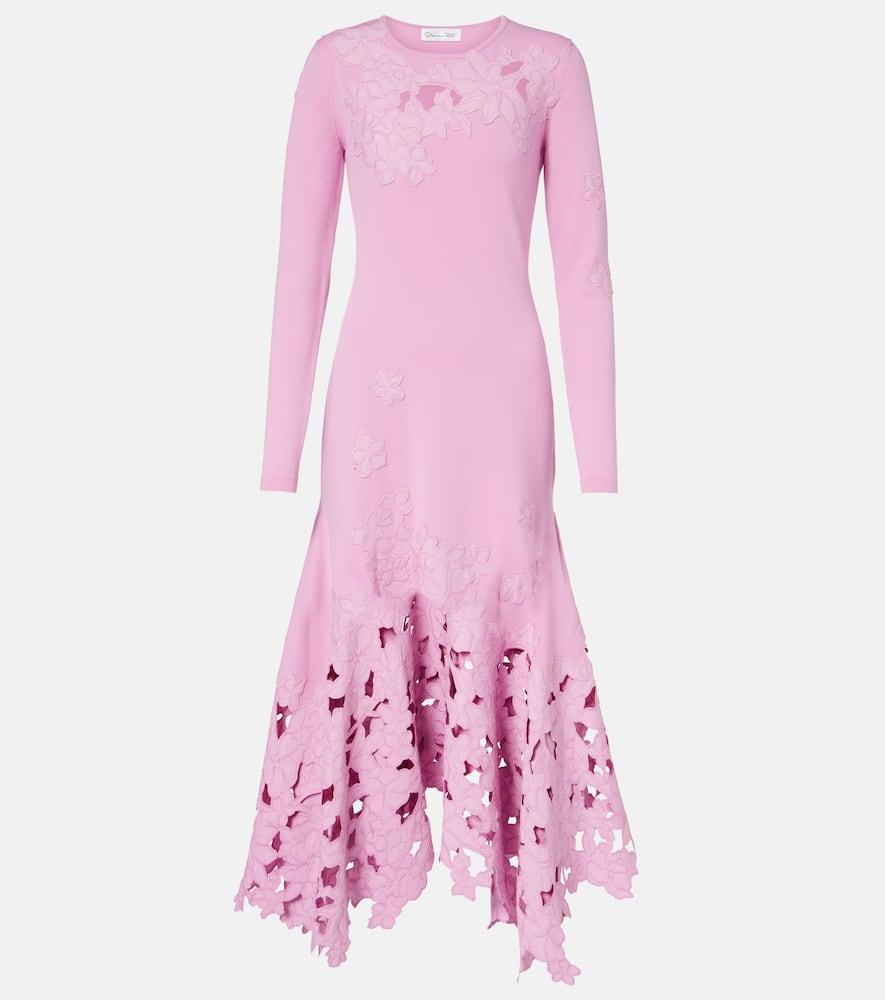 oscar de la renta floral embroidered midi dress