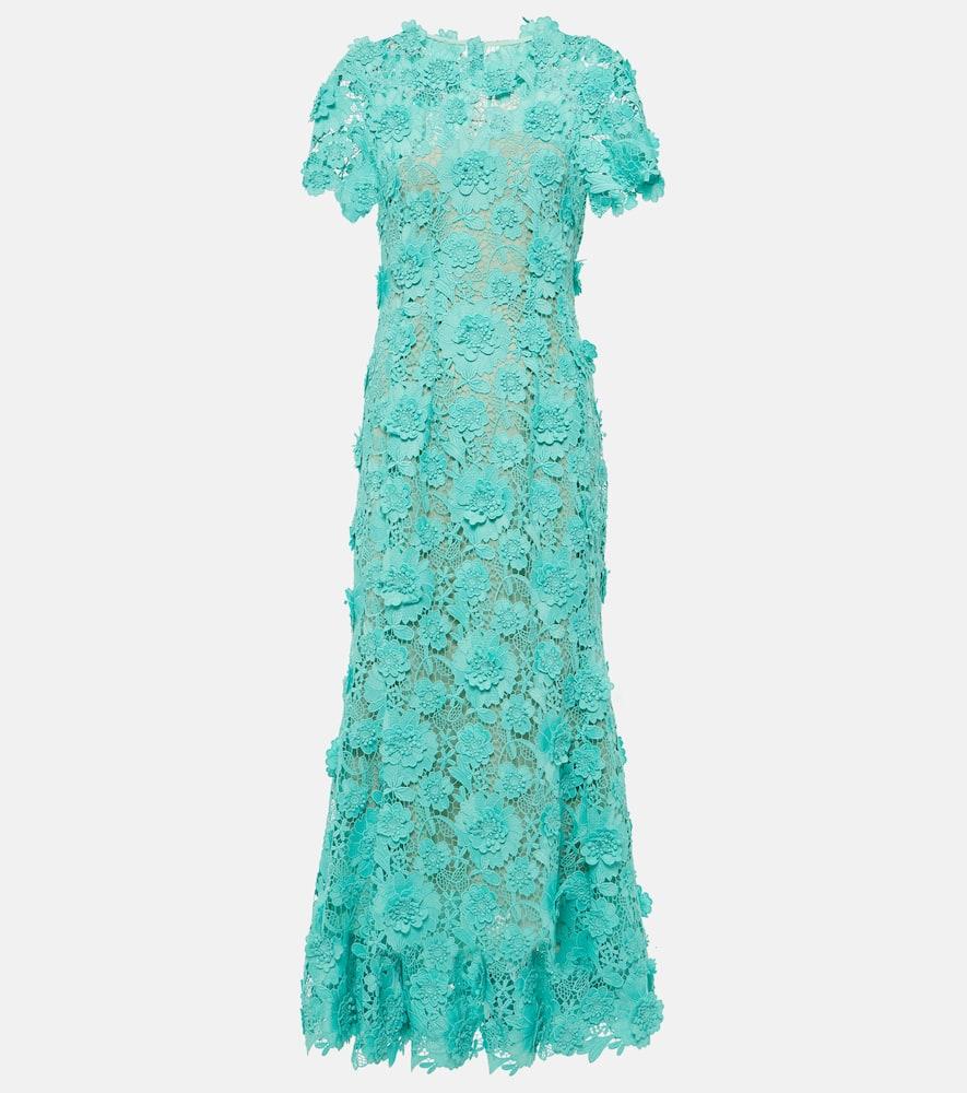 oscar de la renta floral guipure lace midi dress