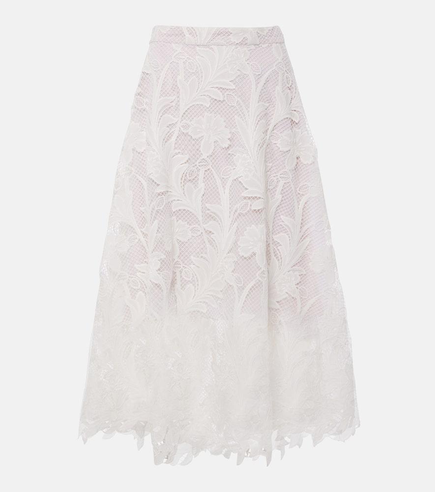 oscar de la renta floral guipure lace midi skirt