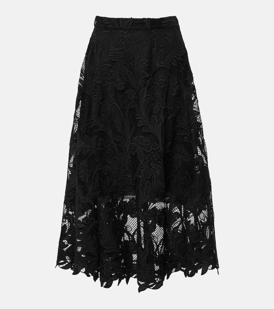 oscar de la renta floral guipure lace midi skirt