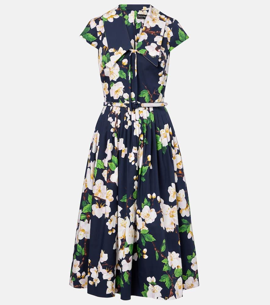 oscar de la renta floral pleated cotton