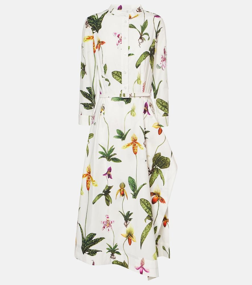 oscar de la renta floral pleated cotton