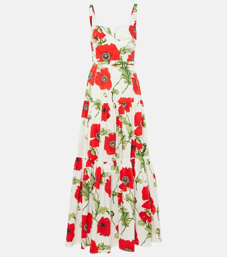 oscar de la renta floral tiered cotton