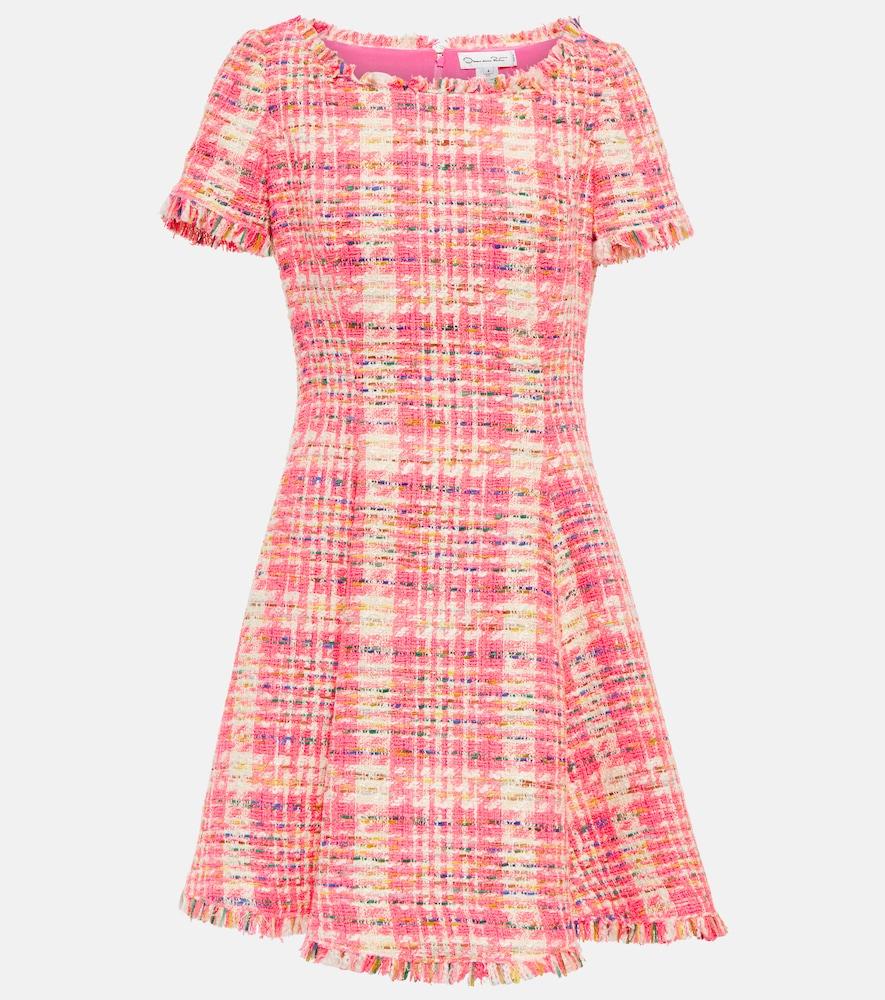 oscar de la renta fringed checked tweed minidress