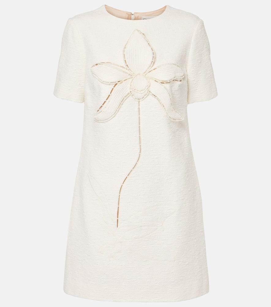 oscar de la renta orchid embroidered cotton tweed shift dress