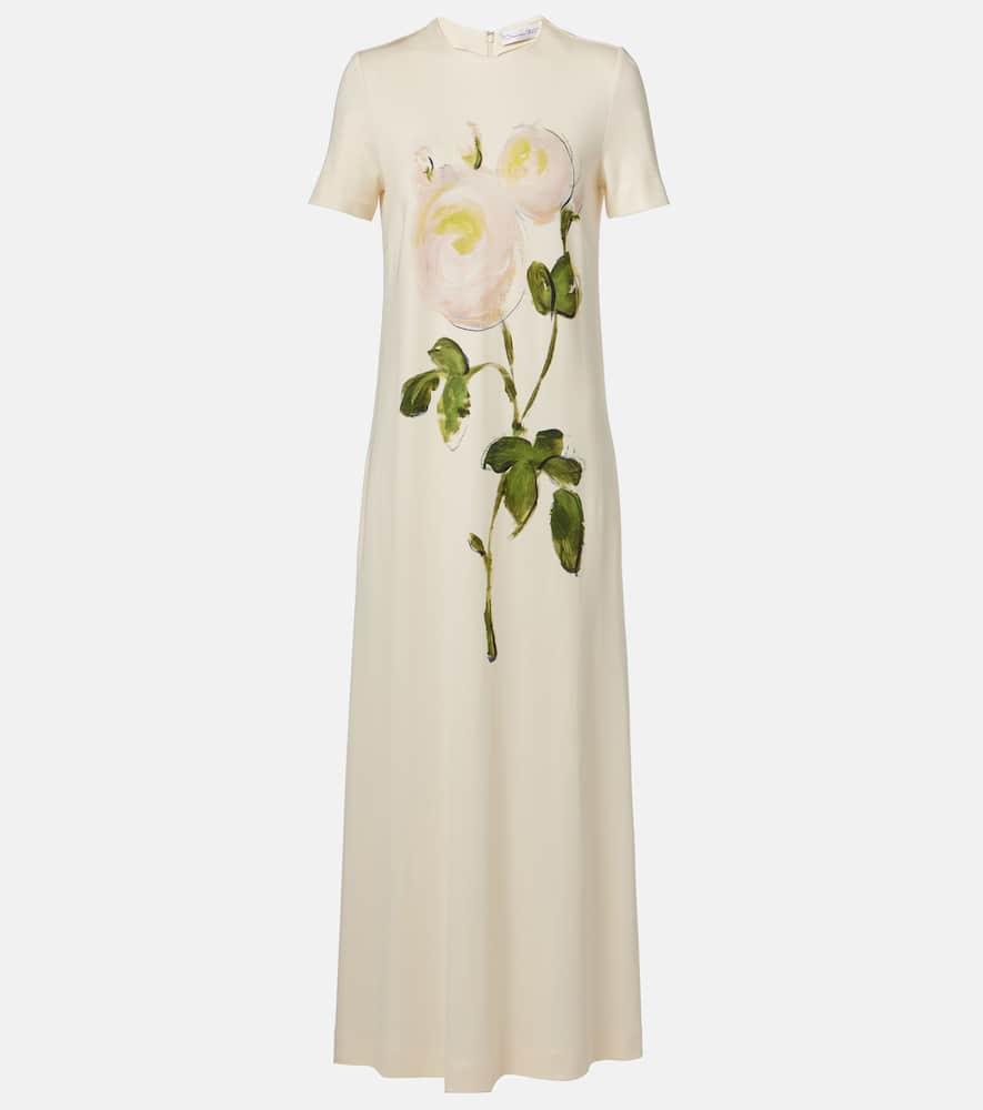 oscar de la renta painted roses jersey maxi dress