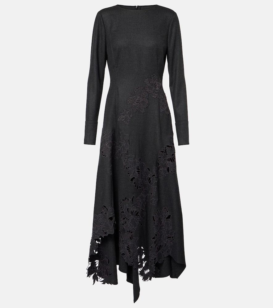 oscar de la renta peony asymmetric wool midi dress