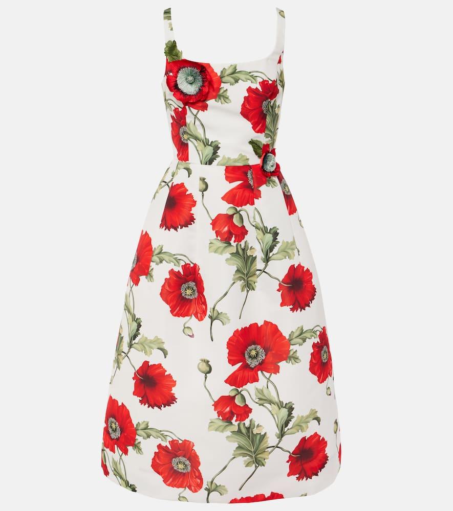 oscar de la renta poppy embroidered midi dress