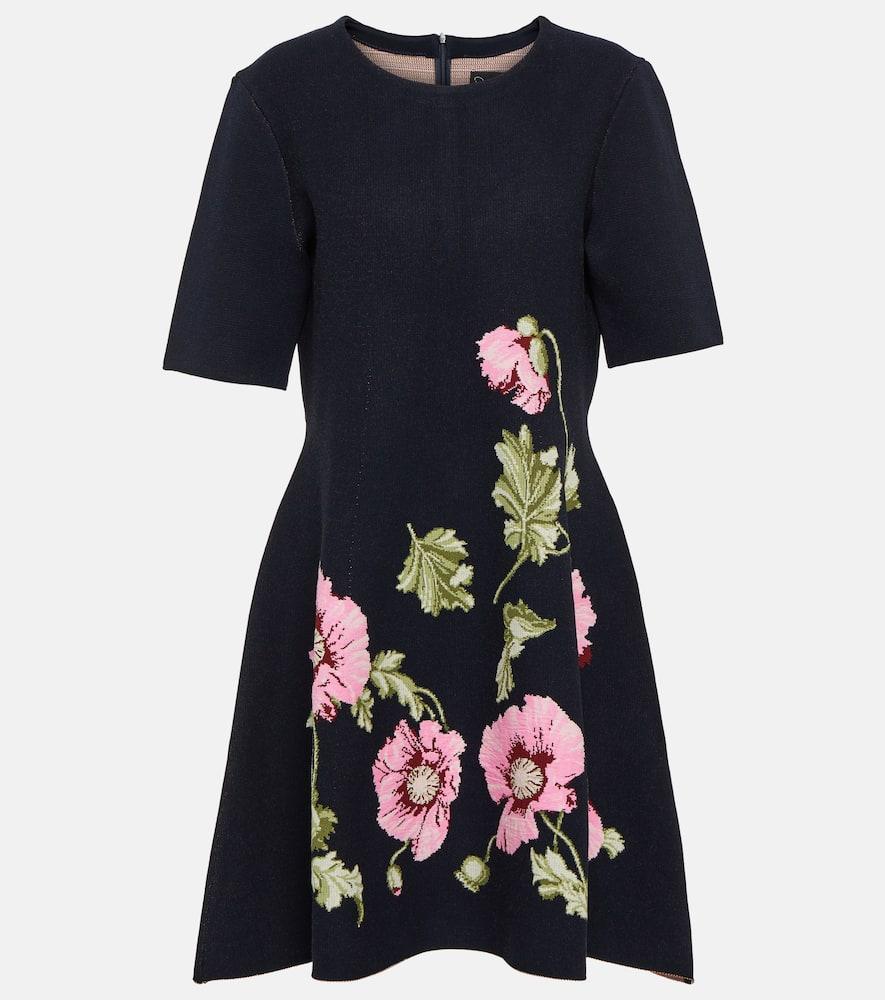 oscar de la renta poppy floral jacquard minidress