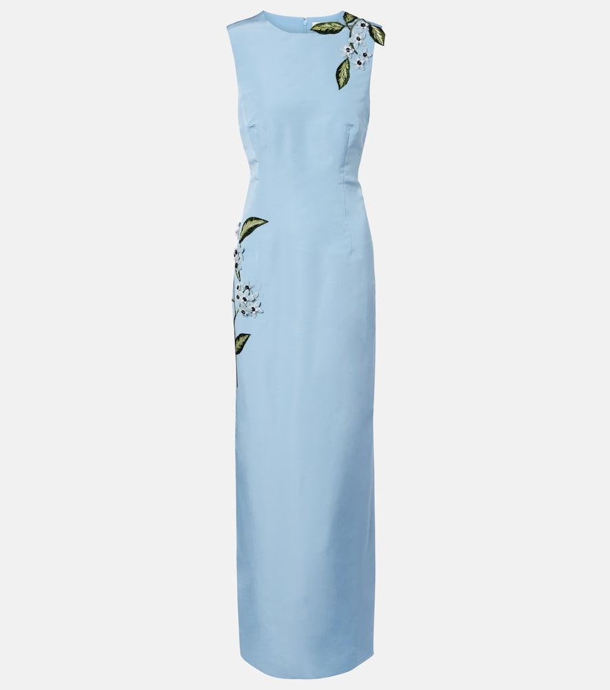 oscar de la renta porcelain flower silk faille maxi dress