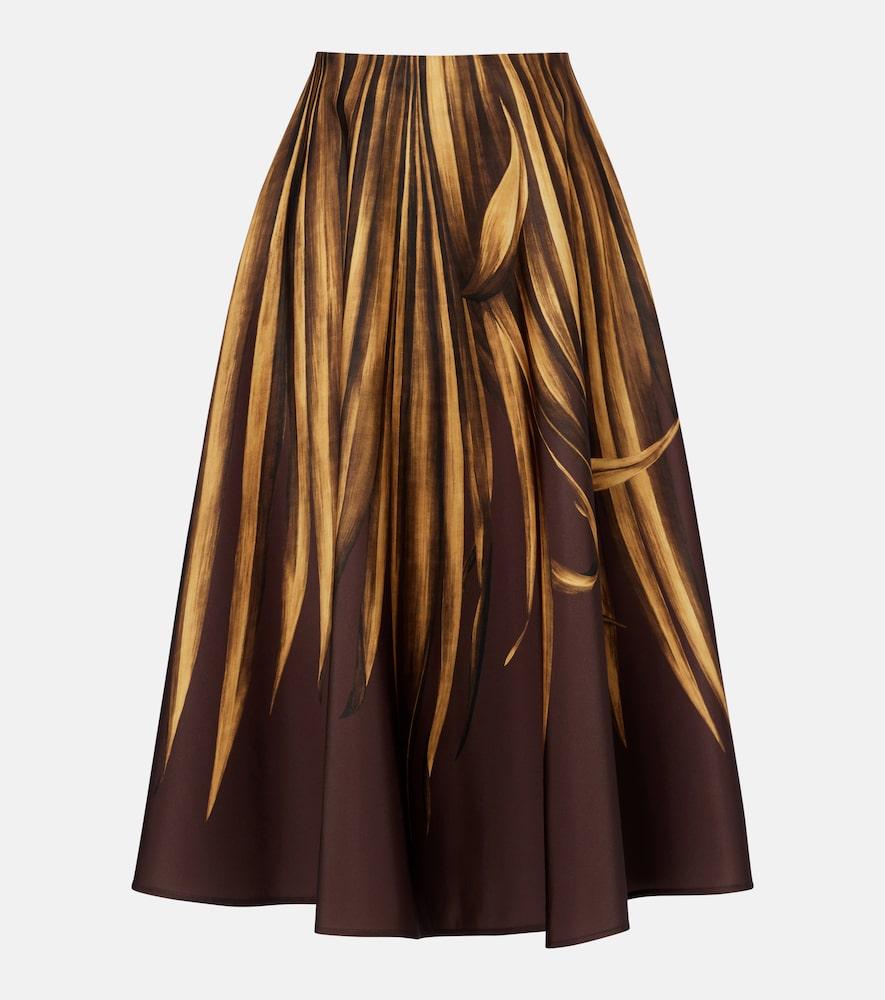 oscar de la renta printed faille midi skirt