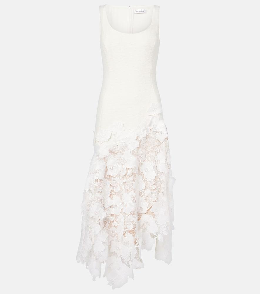 oscar de la renta tweed and guipure midi dress