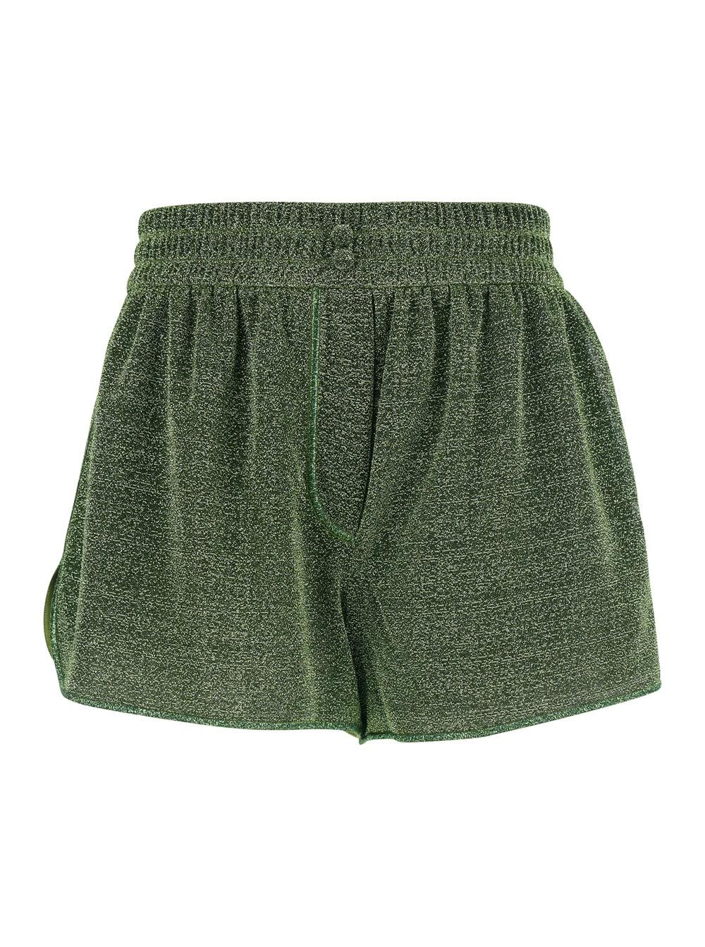 oseree lumiere green shorts with elastic waist detail in tech fabric for women
