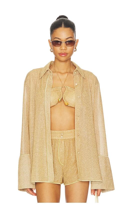 oseree lumiere sleeves shirt in metallic gold.