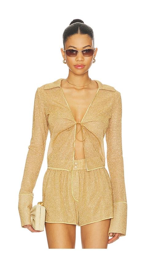 oseree lumiere slim shirt in metallic gold.