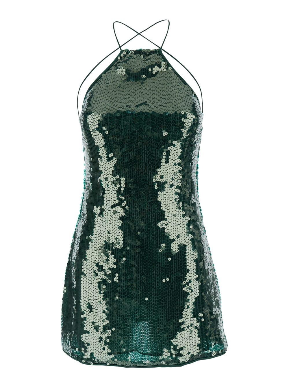 oseree mini dress marylin green with lace details - tech fabric - women