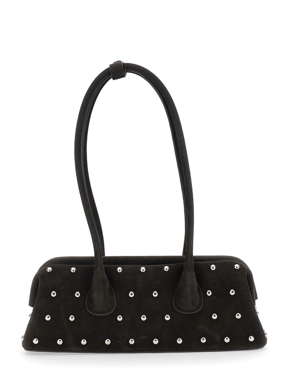 osoi boat wide mini brown shoulder bag with round handles and beaded embellishment in suede woman