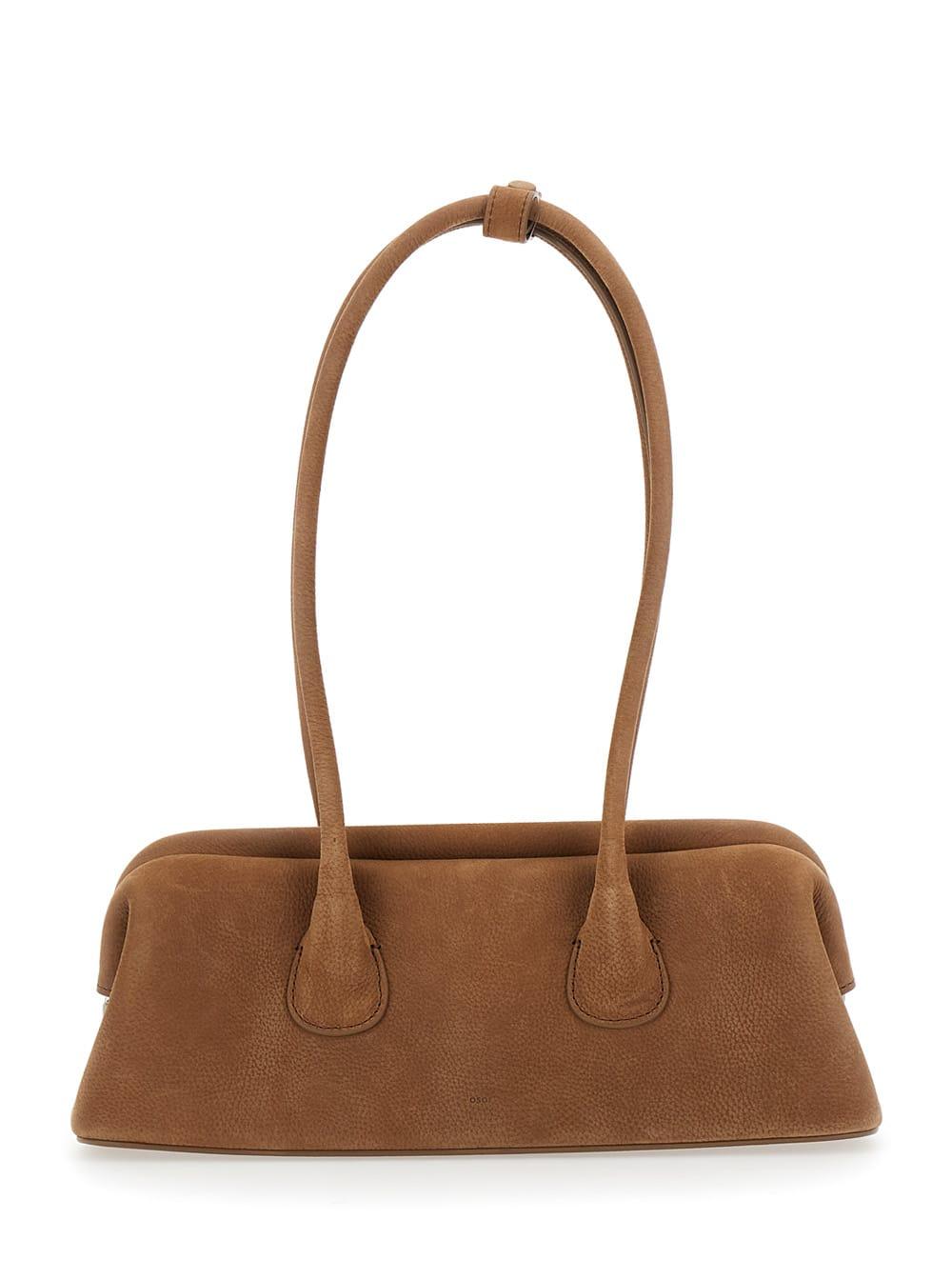 osoi boat wide mini brown shoulder bag with round handles and logo lettering on the front in nubuck leather woman