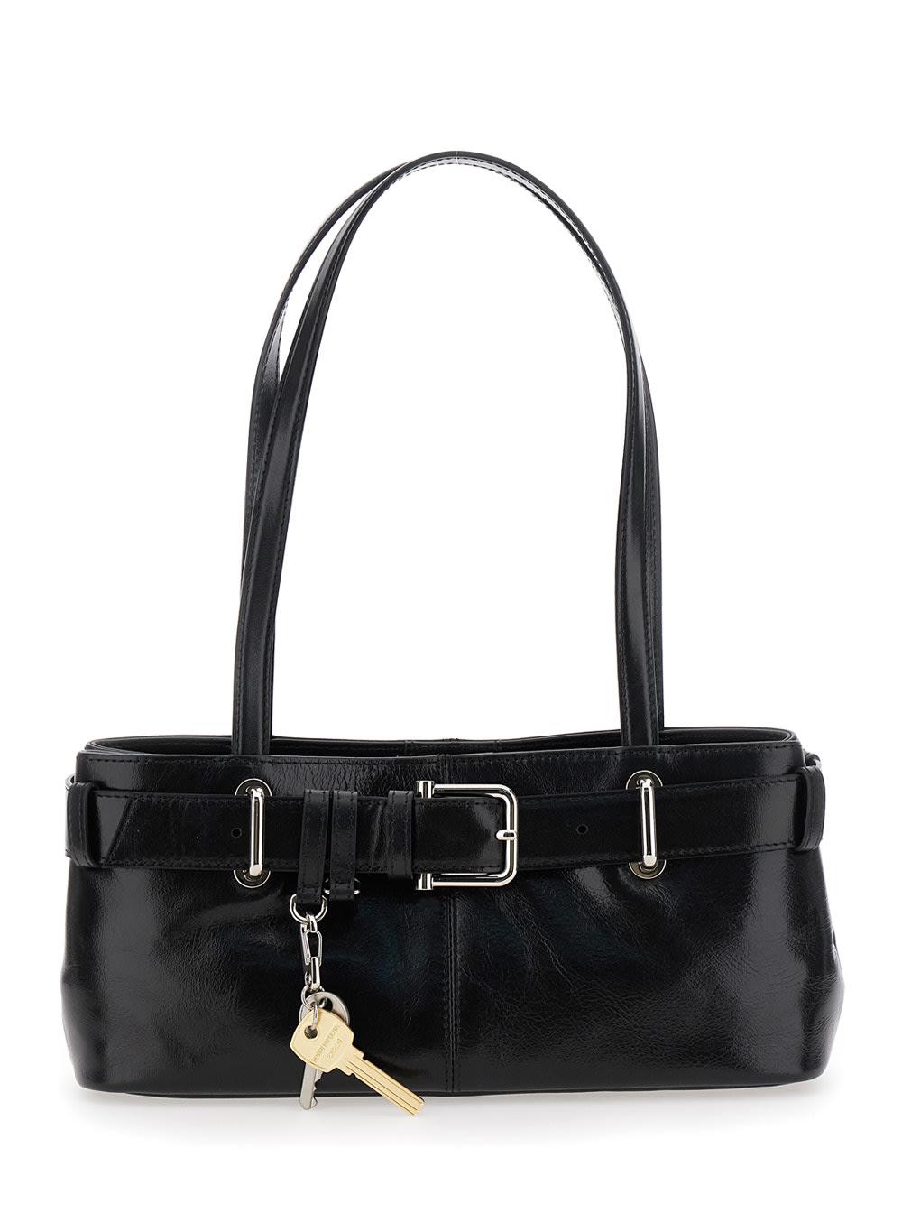 osoi brocle black shoulder bag with belt and pendant key details in leather woman