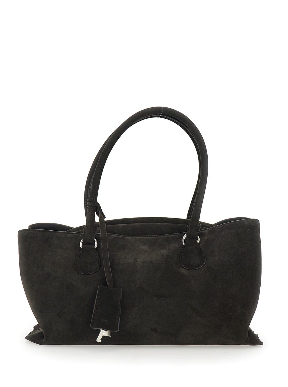 osoi shell brot brown shopper with two handles and key pendant in suede woman