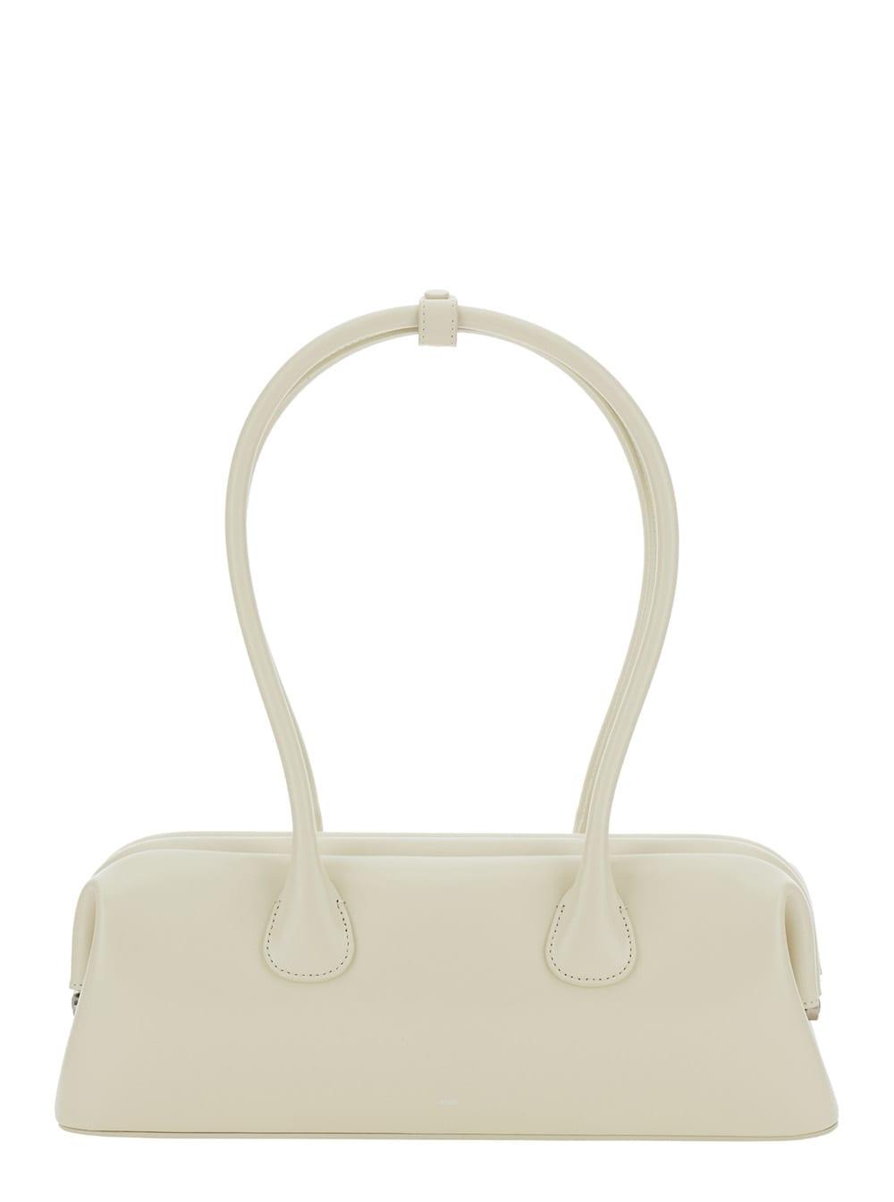 osoi shoulder bag boat with round handles and lettering logo on the front in white leather for women