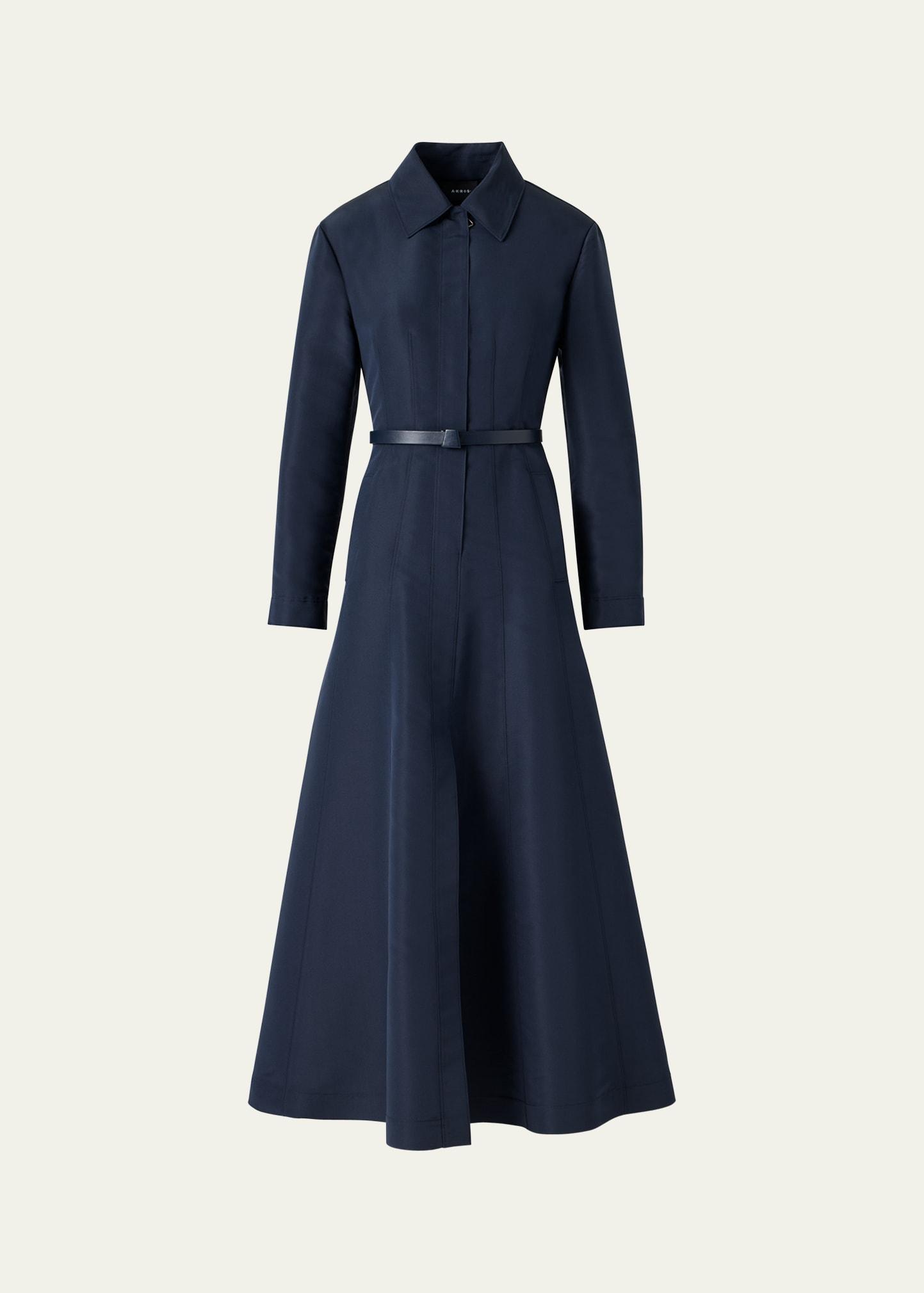 ottoman silk belted a-line midi shirtdress