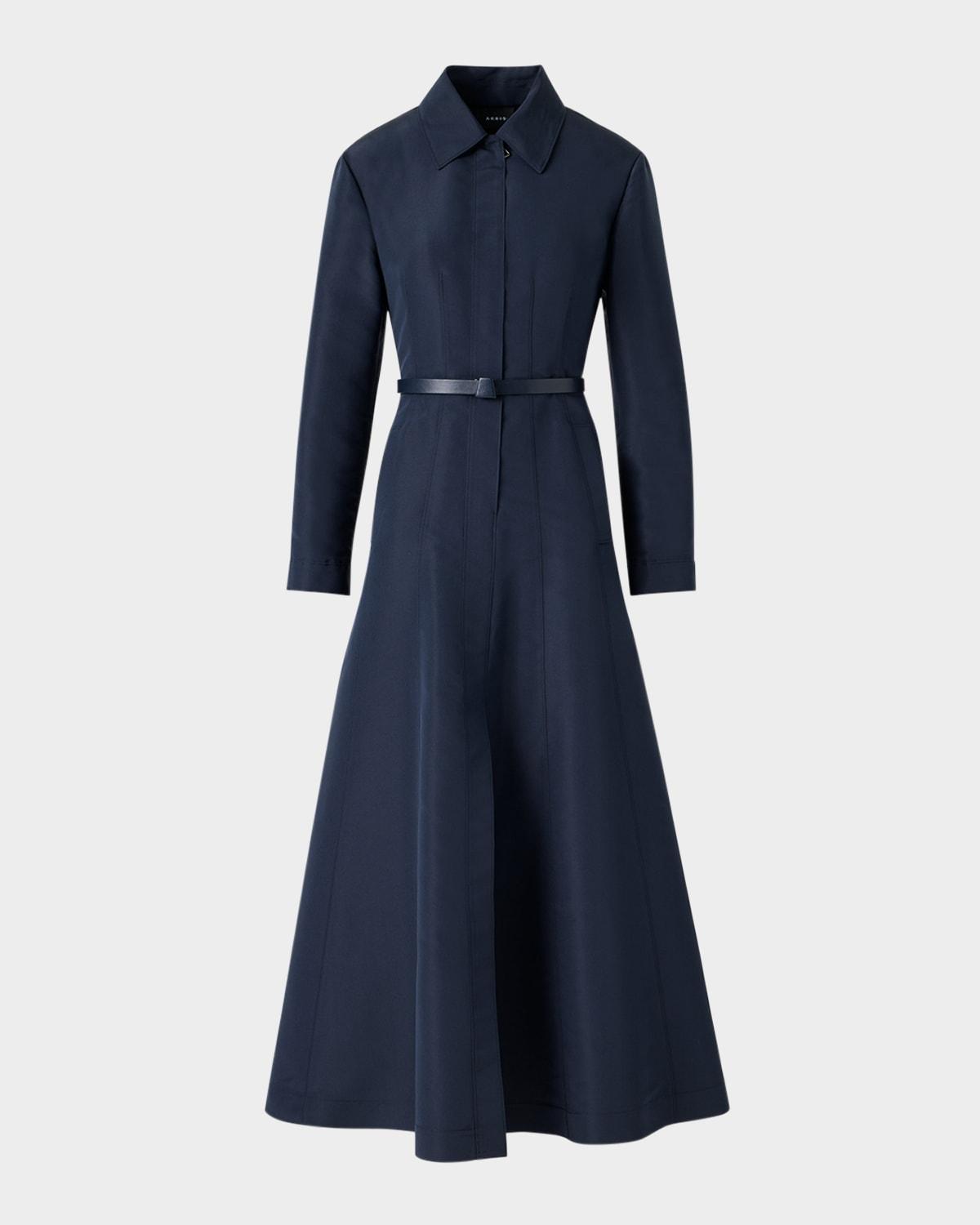 ottoman silk belted a-line midi shirtdress