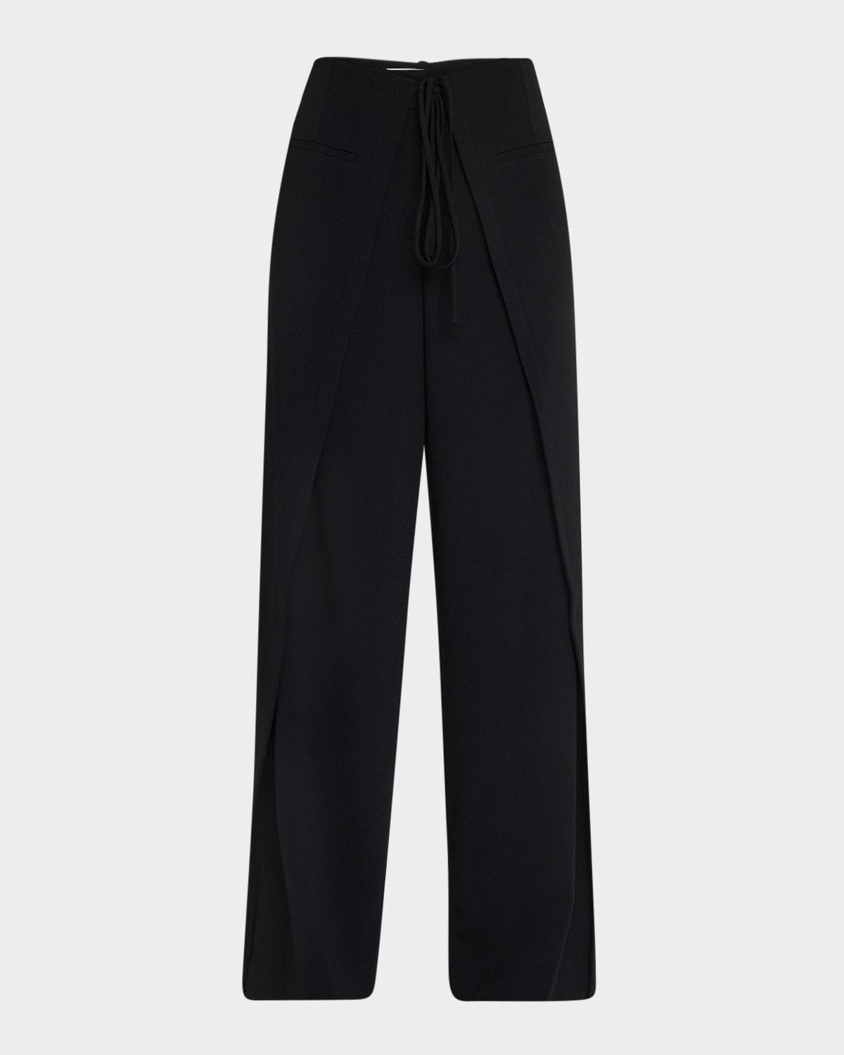 overlap soft crepe straight-leg pants
