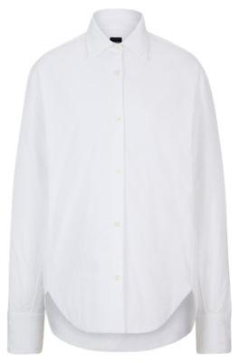 oversize, padded cotton-poplin shirt jacket- white women's business blouses