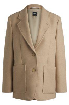 oversize-fit blazer in melange wool- beige women's tailored jackets