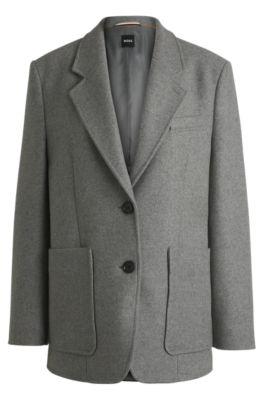 oversize-fit blazer in melange wool- silver women's tailored jackets
