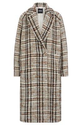 oversize-fit coat in checked fabric with wool- patterned women's formal coats