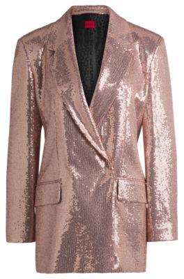 oversize-fit sequined jacket- light pink women's tailored jackets