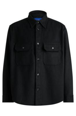 oversize-fit shirt in brushed flannel- black men's casual shirts