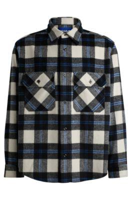 oversize-fit shirt in checked brushed fabric- white men's shirts