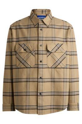oversize-fit shirt in checked cotton twill- beige men's shirts