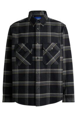 oversize-fit shirt in checked cotton twill- black men's shirts