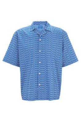 oversize-fit shirt with print- light blue men's casual shirts
