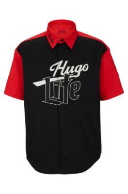 oversize-fit shirt with racing-inspired details- black men's shirts