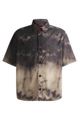 oversize-fit shirt with tie-dye print- brown men's shirts