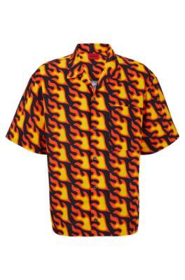 oversize-fit short-sleeved shirt in seasonal print- patterned men's shirts