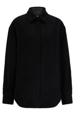 oversize wool-blend shirt jacket- black women's business blouses