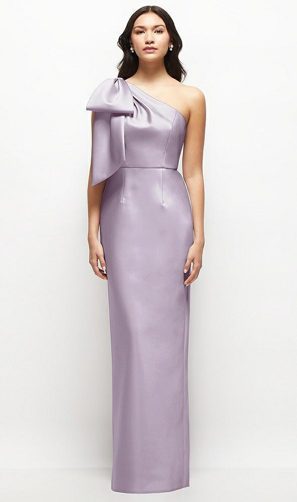 oversized bow one-shoulder satin column maxi dress