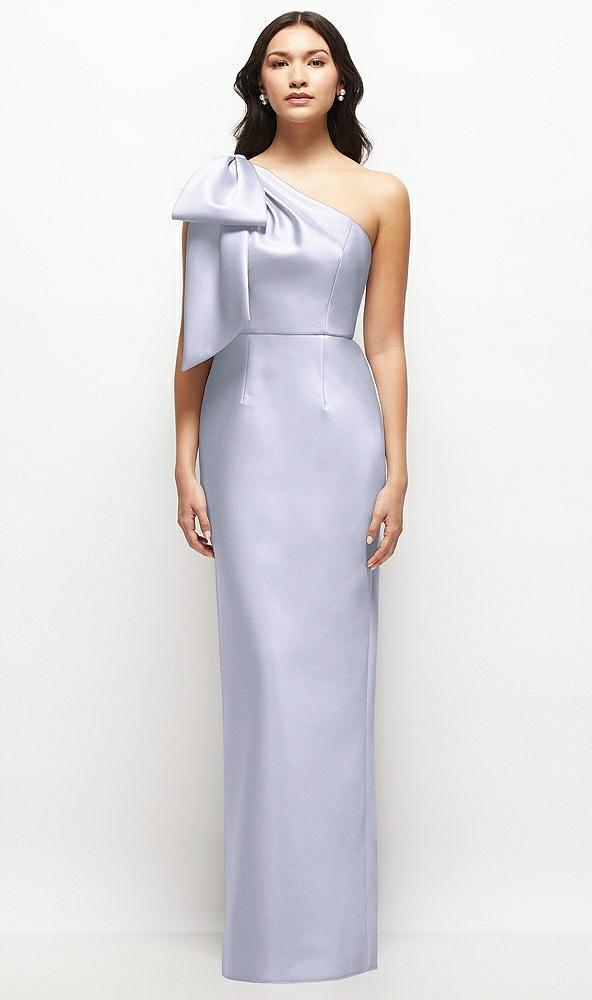 oversized bow one-shoulder satin column maxi dress