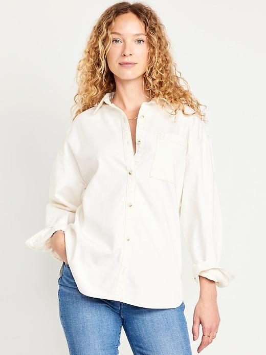 oversized boyfriend button-down jean shirt