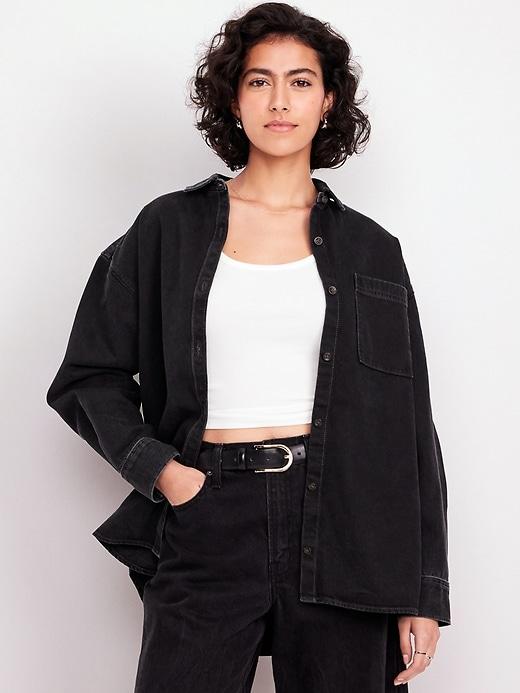 oversized boyfriend button-down jean shirt