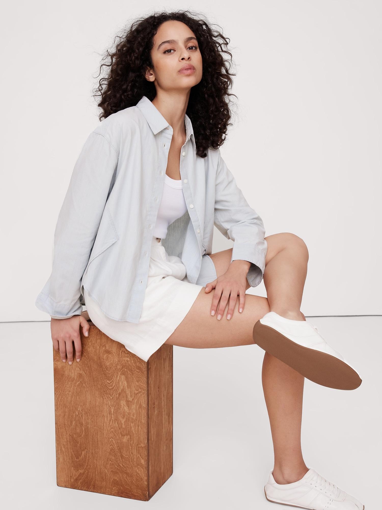 oversized chambray side-split shirt