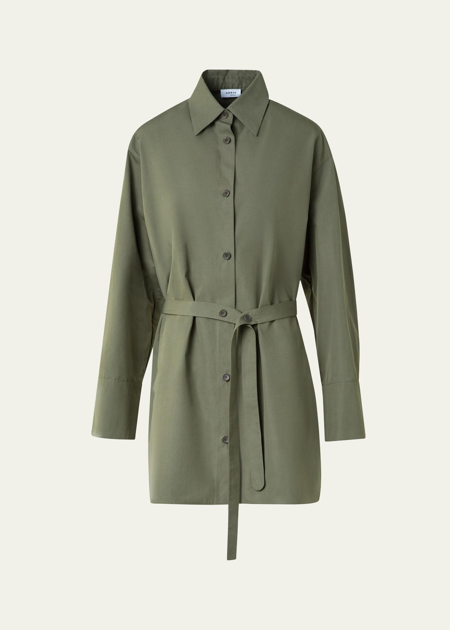 oversized cotton poplin belted tunic blouse